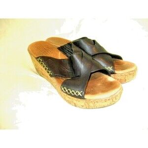 Womens Born Black Kapiti Leather Cork Platform Wedge Chunky Sandals sz 7